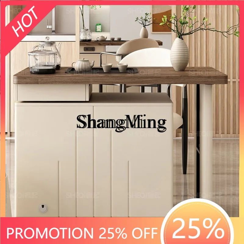 

FG красивая выдвижная вращающаяся чайная тележка цвета ореха из цельного дерева, современная простая мобильная чайная тележка, бытовой маленький чайный столик