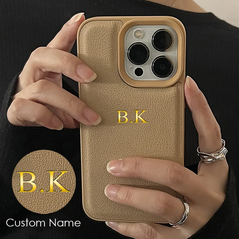 DIY Engraved Personalized Customized Initials Case For iPhone 16 15 14 13 Pro Max 12 Pro Cover Luxury Korea Leather 15 Pro Max