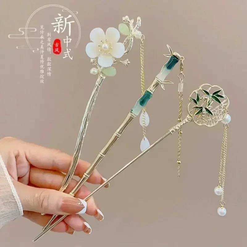 Estilo antigo Hairpin, Magnólia Flor, Tassel Temperamento, Cérebro Colher, Novo Estilo Nacional Chinês