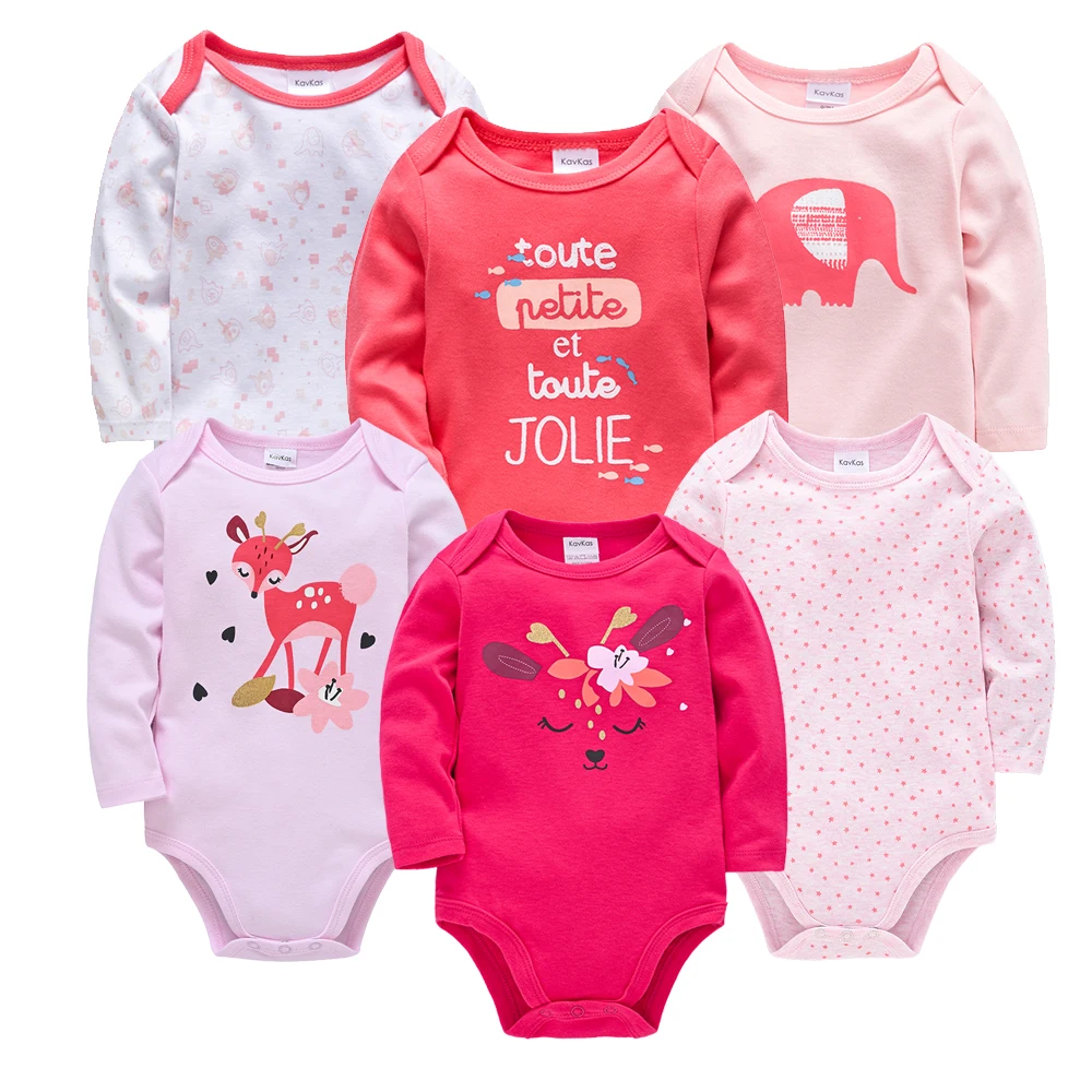 KAVKAS 3 Pcs Baby Girls Clothing Pink Romper Newborn Babies Bodysuit Red New Year Jumpsuit 100% Cotton Soft Infants Outfit 0-24M