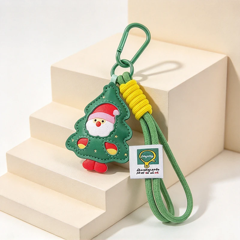 Exquisite Waterproof Christmas Key Ring Sewn Leather Santa Claus Keychain Cartoon Green Snowman Bag Pendant