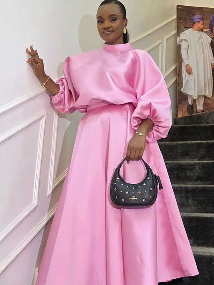 Tweedelige set dames herfstkleding blouse met lange mouwen en jurk satijnen plooirok chique elegante sets groothandel dropshipping