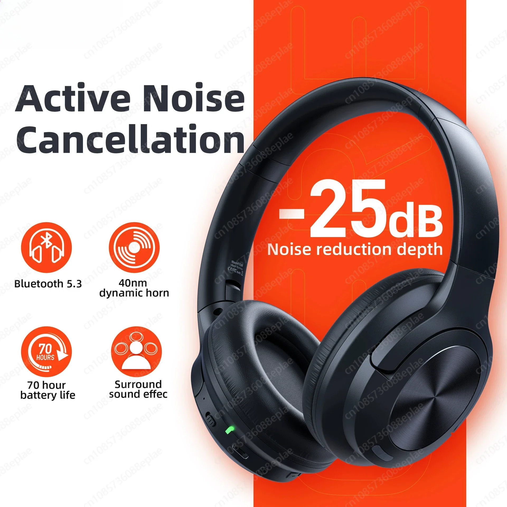 

Wireless Headphones E80 Earphone Bluetooth 5.3 ANC Noise Cancellation Hi-Res Audio Headset Over The Ear