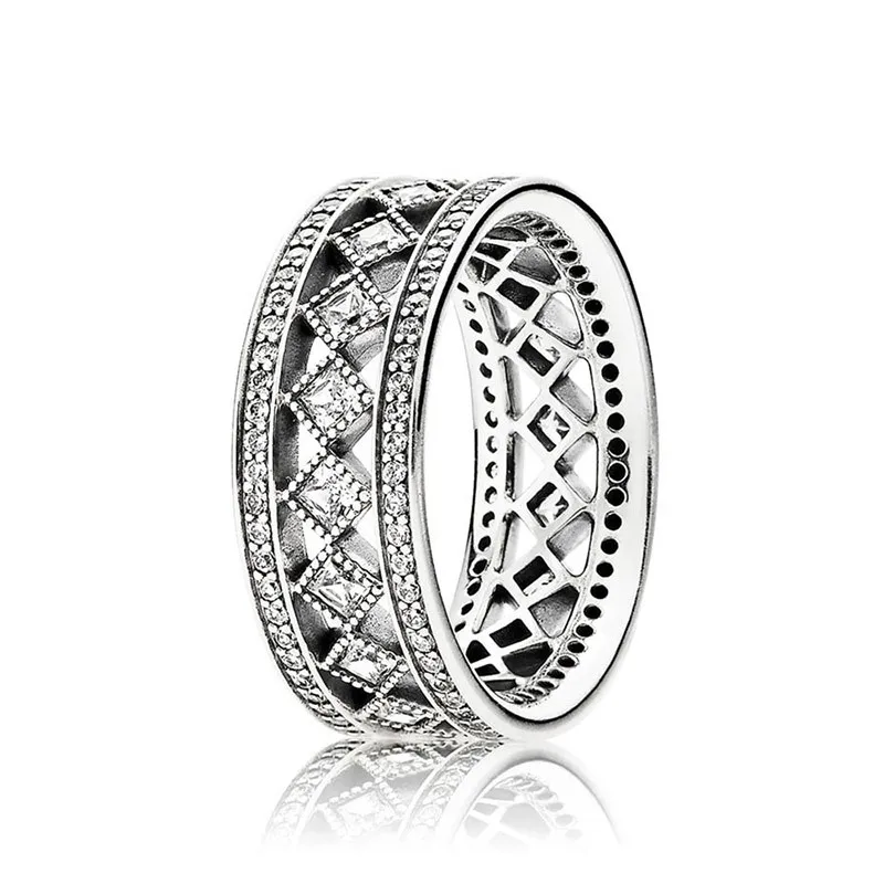 925 Sterling Silver Ring Openwork Vintage Fascination Crystal Rings For Women Wedding Party pandora Jewelry