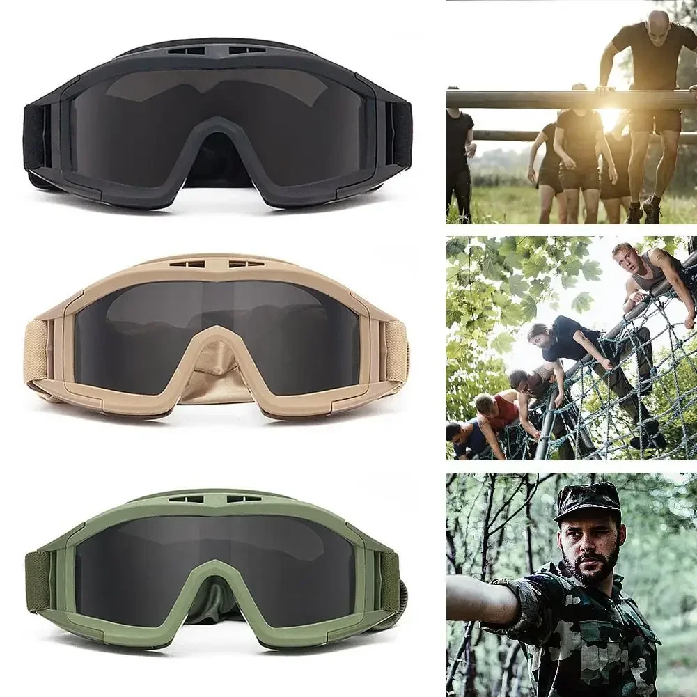 Tactical Protective Goggles 3 Lens Windproof Dustproof Shooting Motocross Motorcycle Mountaineering Glasses Safe CS Game Glasses