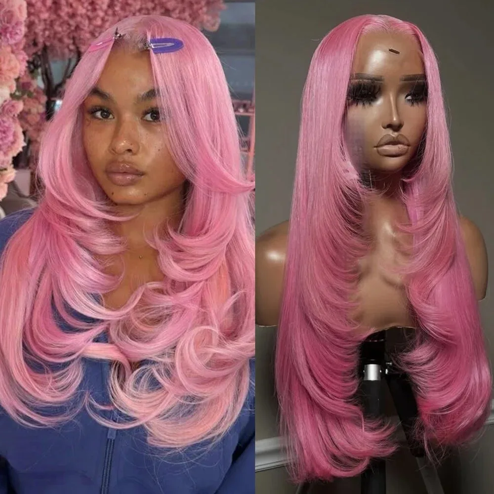 الوردي الطبقات الدانتيل الباروكة العظام مستقيم الدانتيل الجبهة الباروكات 13x4 HD الدانتيل الباروكة الأمامية الاصطناعية عالية الجودة يوميا جاهزة لارتداء تأثيري #3