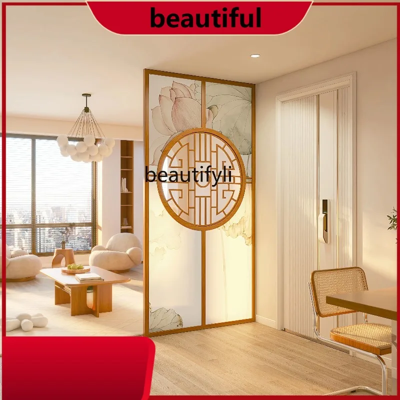 Living room new Chinese solid wood glass screen partition entrance bathroom entry baffle