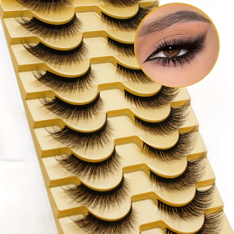 10 pairs of false eyelashes, natural L-shaped cat eye false eyelashes, fluffy eyelashes 3D extension 10 pairs of 16mm eyelashes