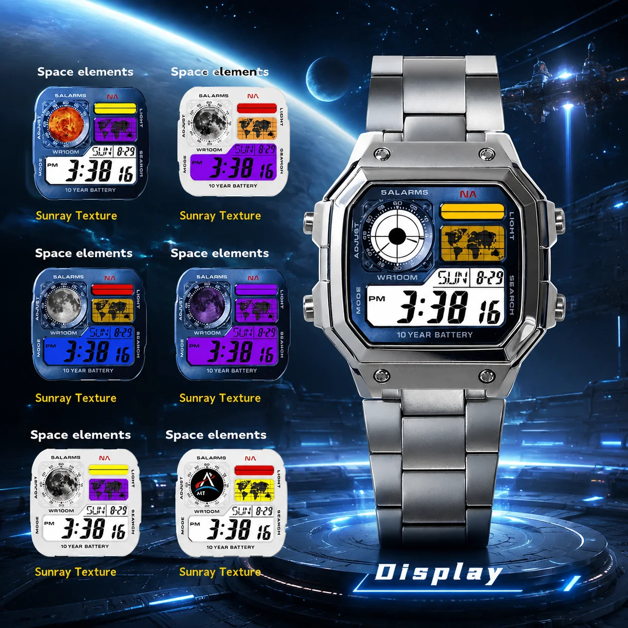Space Elements Watch Sticker Faceplate Mod for CASIO AE1200 Watch Dial Metal Sunray Navy White Japan Copper Combo Kit