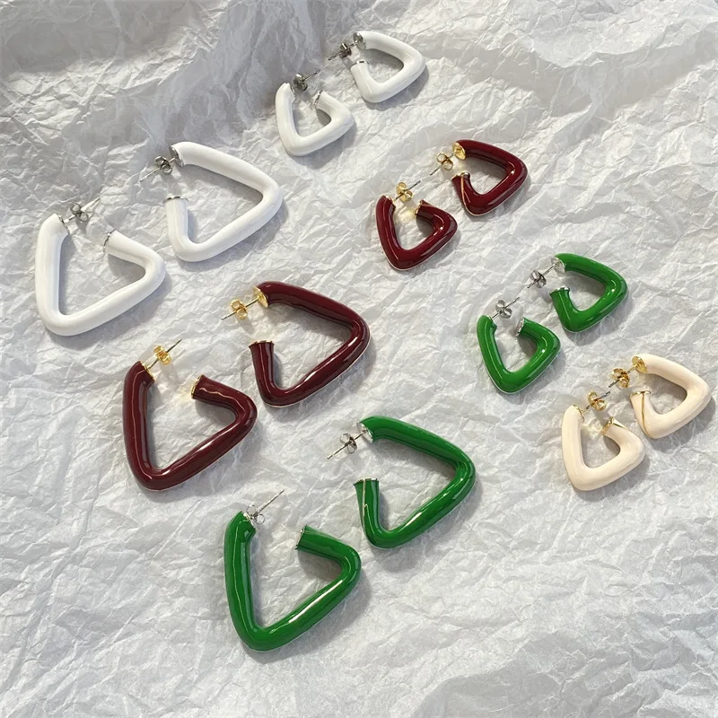 New Fashion European and American Enamel Colored Triangle Hoop Earrings, Female Niche Unique Statement Jewelry for Women