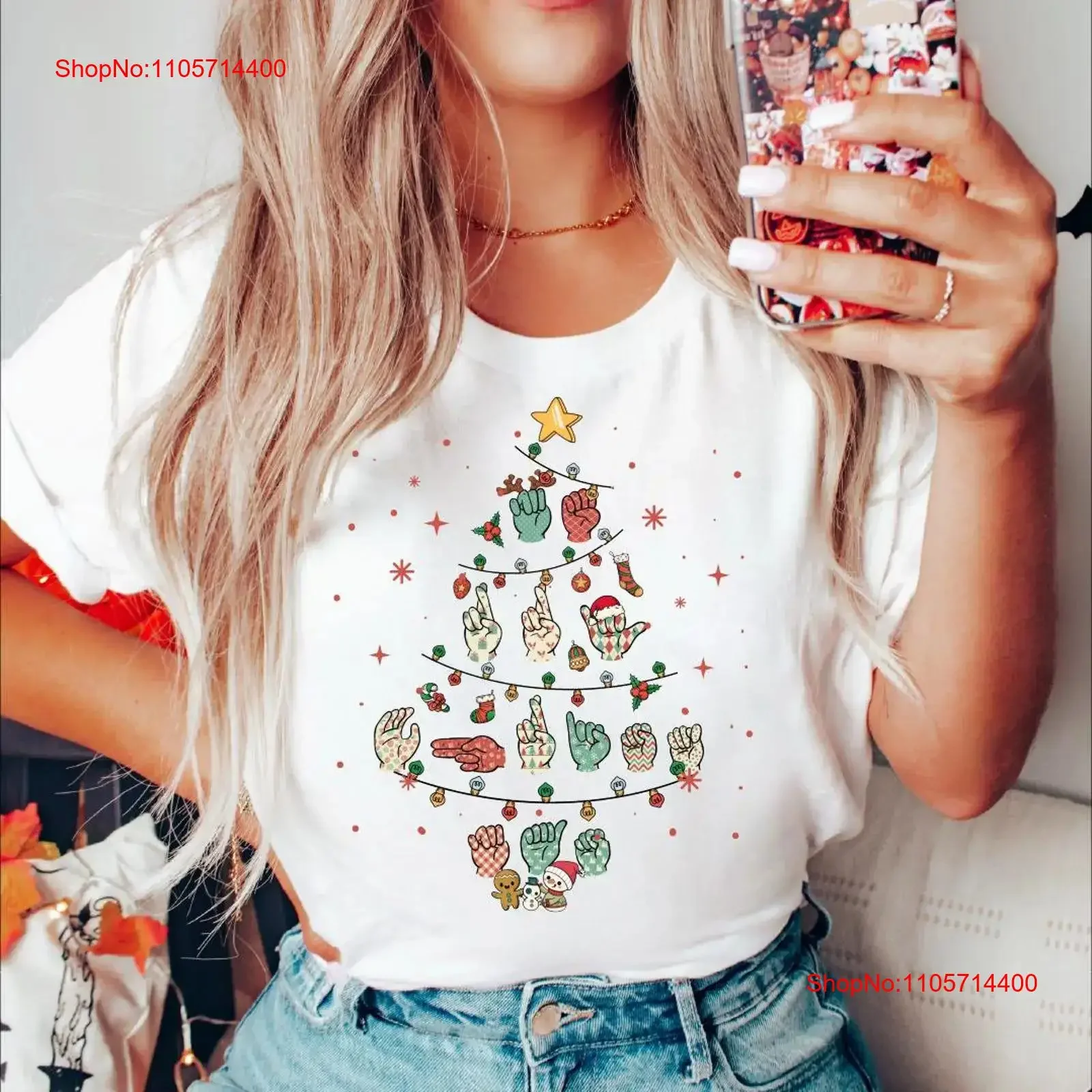 Christmas Sign Language Tree T Shirt Hand SPED Teacher SweaT PNR728 vintage Washed fashion Stretched Casual Versatile