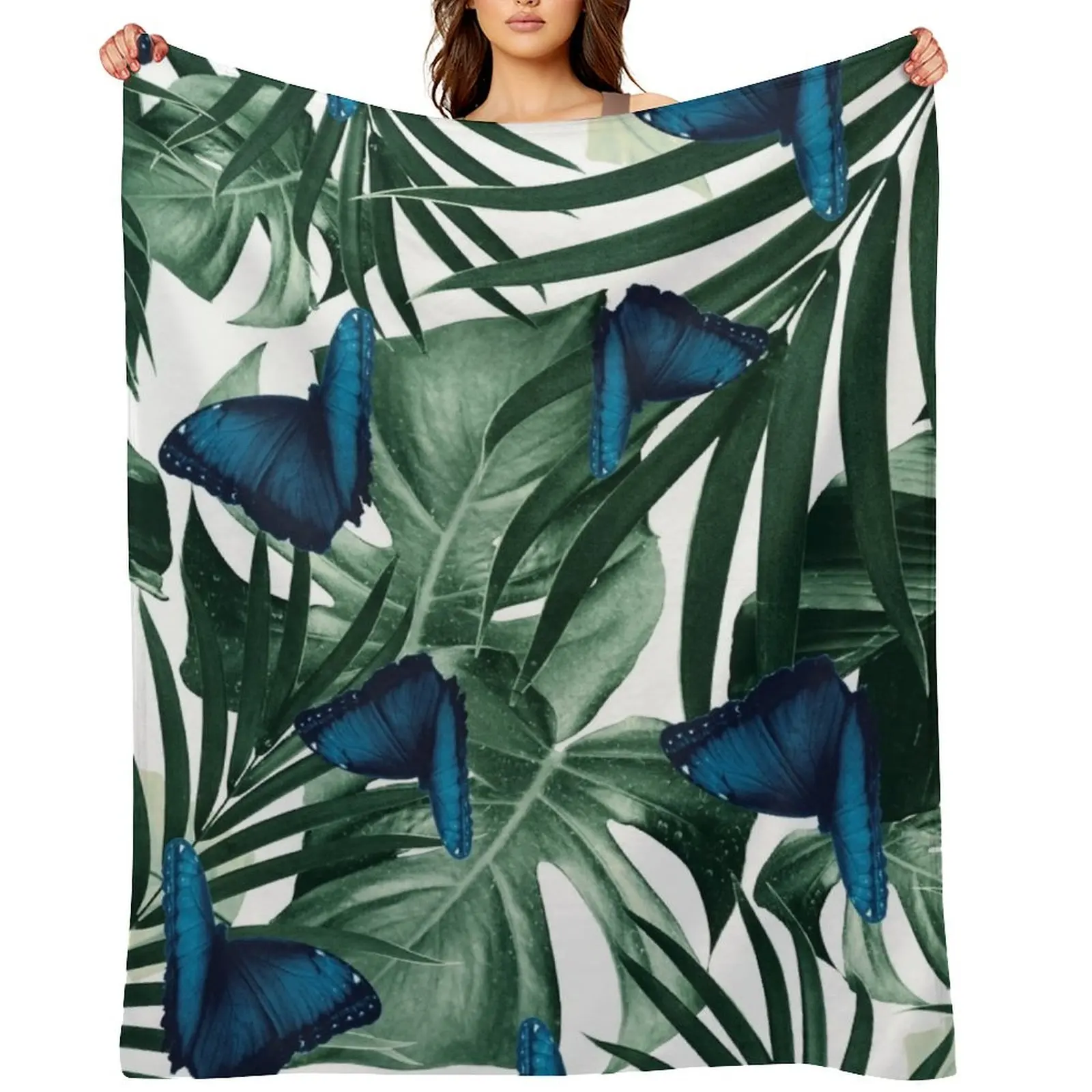 

Tropical Butterfly Jungle Leaves Pattern #1 #tropical #decor #art Throw Blanket Quilt Bed covers Travel Blankets