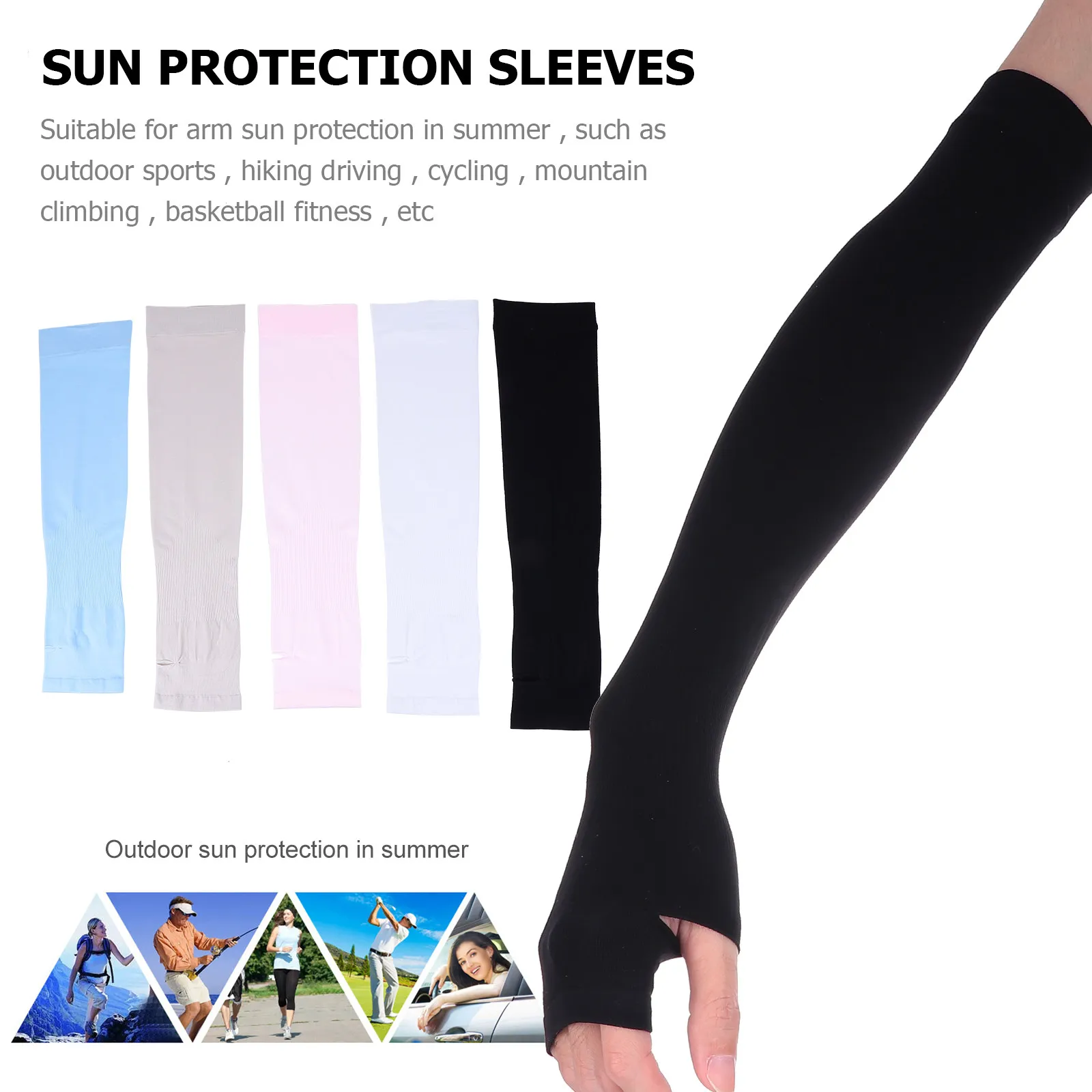 

5Pairs Uv Protection Arm Sleeves Summer Cooling Sleeves Breathable Sunblock Anti-Uv Ice Silk Outdoor Cycling Basketball Hiking