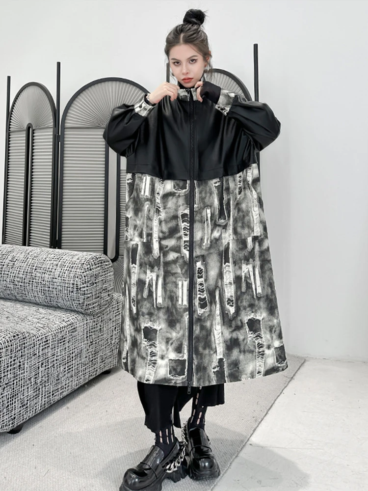 Max LuLu 2023 Winter Fashion Long Clothes Womens Printed Loose Denim Pu Leather Trench Ladies Casual Vintage Punk Big Size Coats