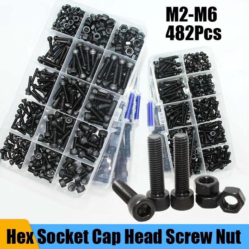 

Hexagon Hex Socket Cap Head Screw and Nut M2 M3 M4 M5 M6 Black 12.9 Grade Carbon Steel Allen Machine Screws Bolt Nut Assortment