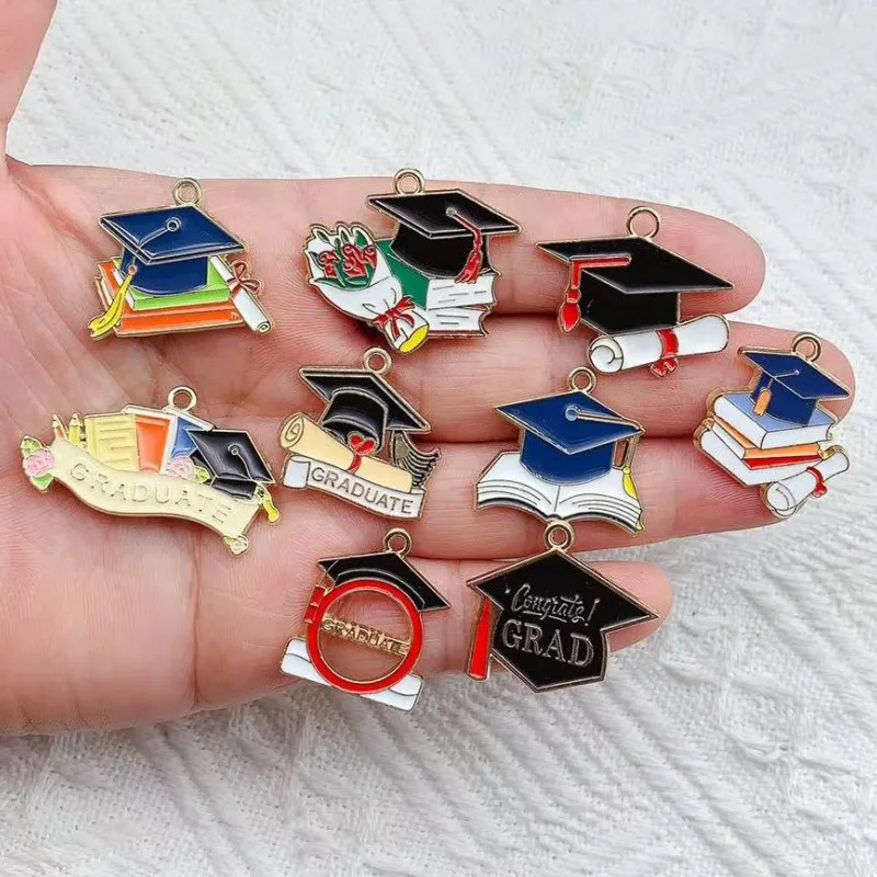 10pcs Enamel Graduation Ceremony Professor Students Mortarboard Charms for Necklaces Earrings DIY Jewelry Making Accessories