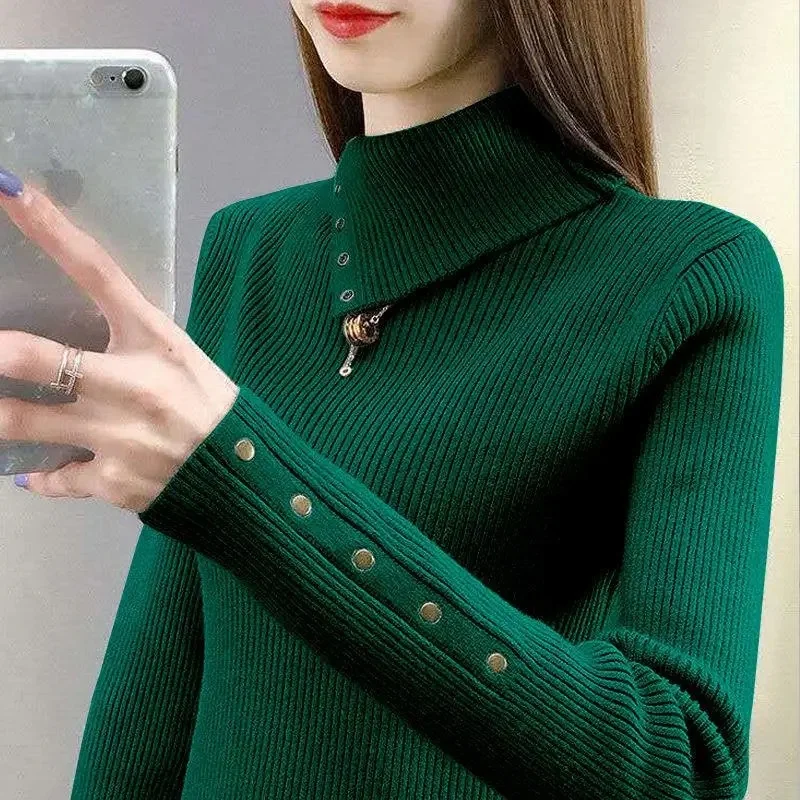 Women Solid Turtleneck Sweater Autumn Winter Thick Warm Long Sleeve Pullovers Ladies Jumper Knitted Coat Female Outfit Clothing