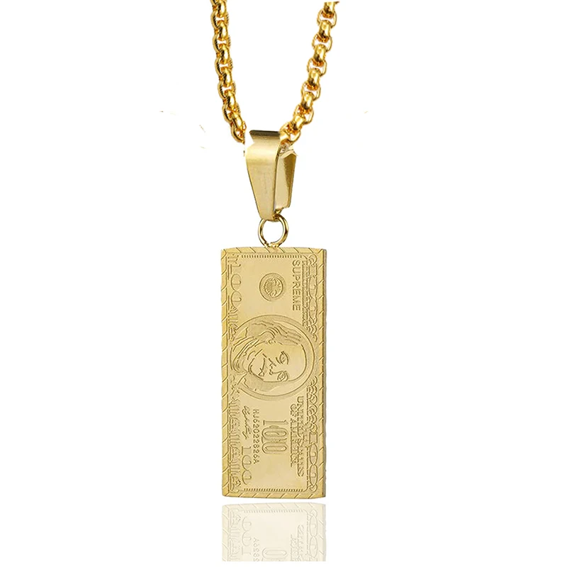 Accesorios de hip-hop Regalos de fiesta Colgante de dólar Collar de moda para hombres, regalos de cumpleaños, facturas pequeñas para el día de San Valentín