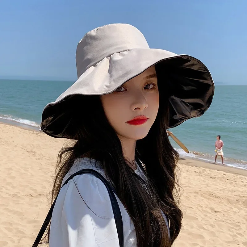 Wide Brim UPF 50+ Sun Hat Women Anti-UV Protection Hiking Fisherman Cap Fold Summer Solid Beach Accessories 2024 Sun Hat