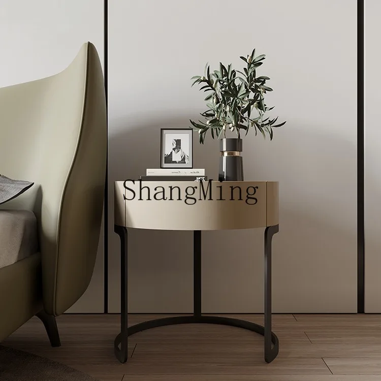 

CL Minimalist Solid Wood Lacquer Bedside Table Light Luxury Bedroom Cream Style Bedside Cabinet Creative Round Storage Cabinet