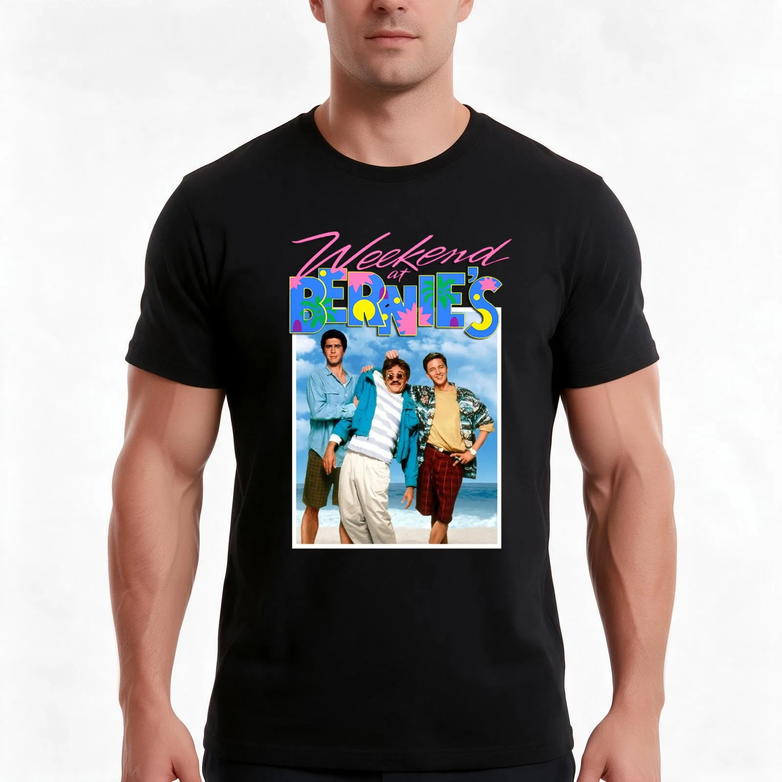 Weekend At Bernies Film Main Characters Art T-Shirt, Summer Casual Cotton Tee, Oversized Streetwear Tops, Vintage Graphic Print