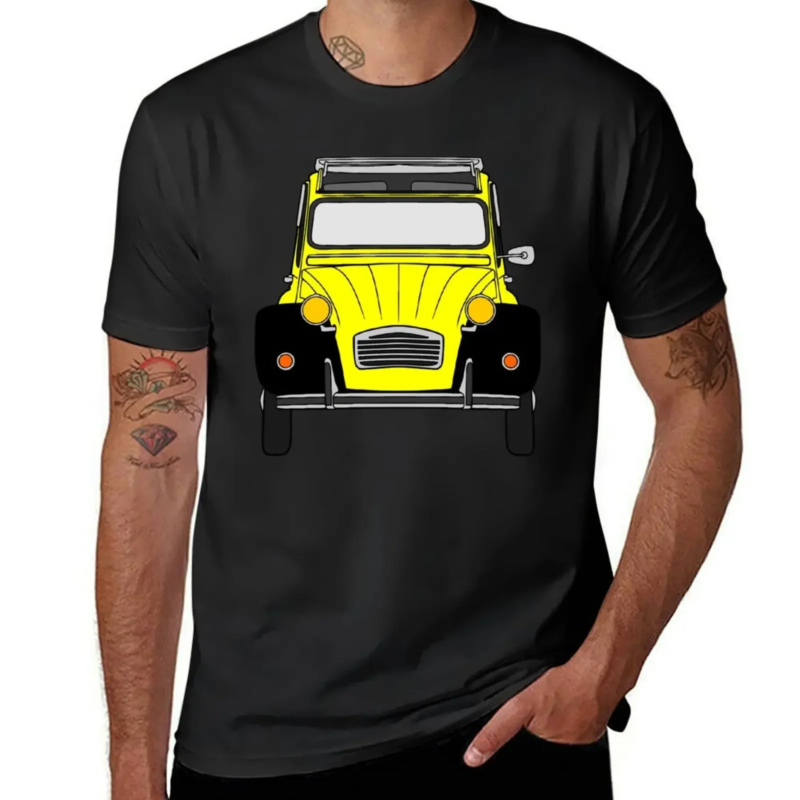 

Citroen 2CV yellow black color T-Shirt vintage graphic tee customs design your own oversized t shirts men