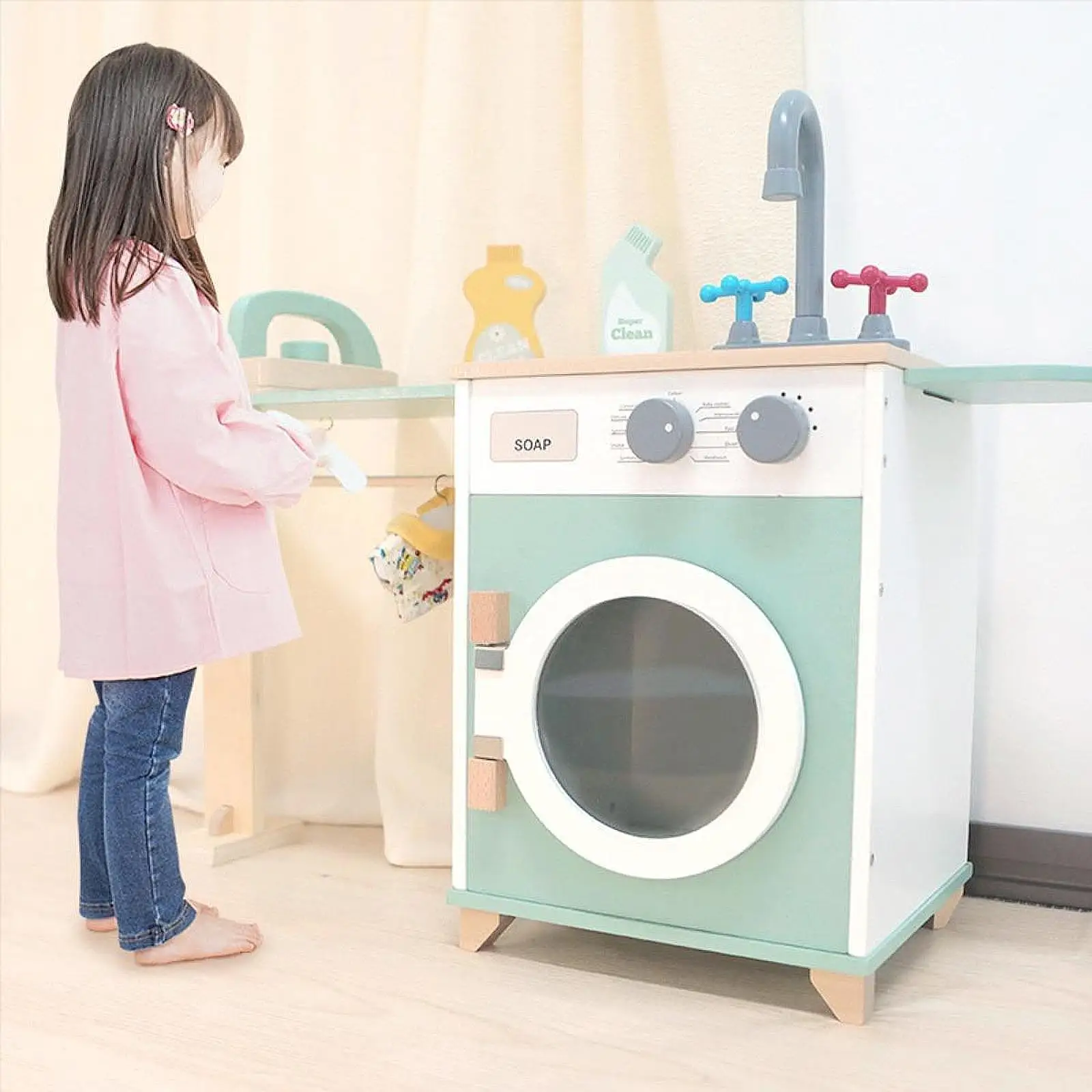 Wooden Laundry Playset Kids Pretend Toy for Party Favors Birthday Gifts Kids