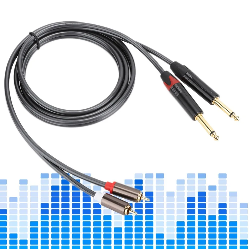 

1.5M 2RCA To Dual 6.35 Single Channel Flexible Aluminum Alloy Housing Mixer Amplifier Guitar Cable Plug and Play Audio Cable