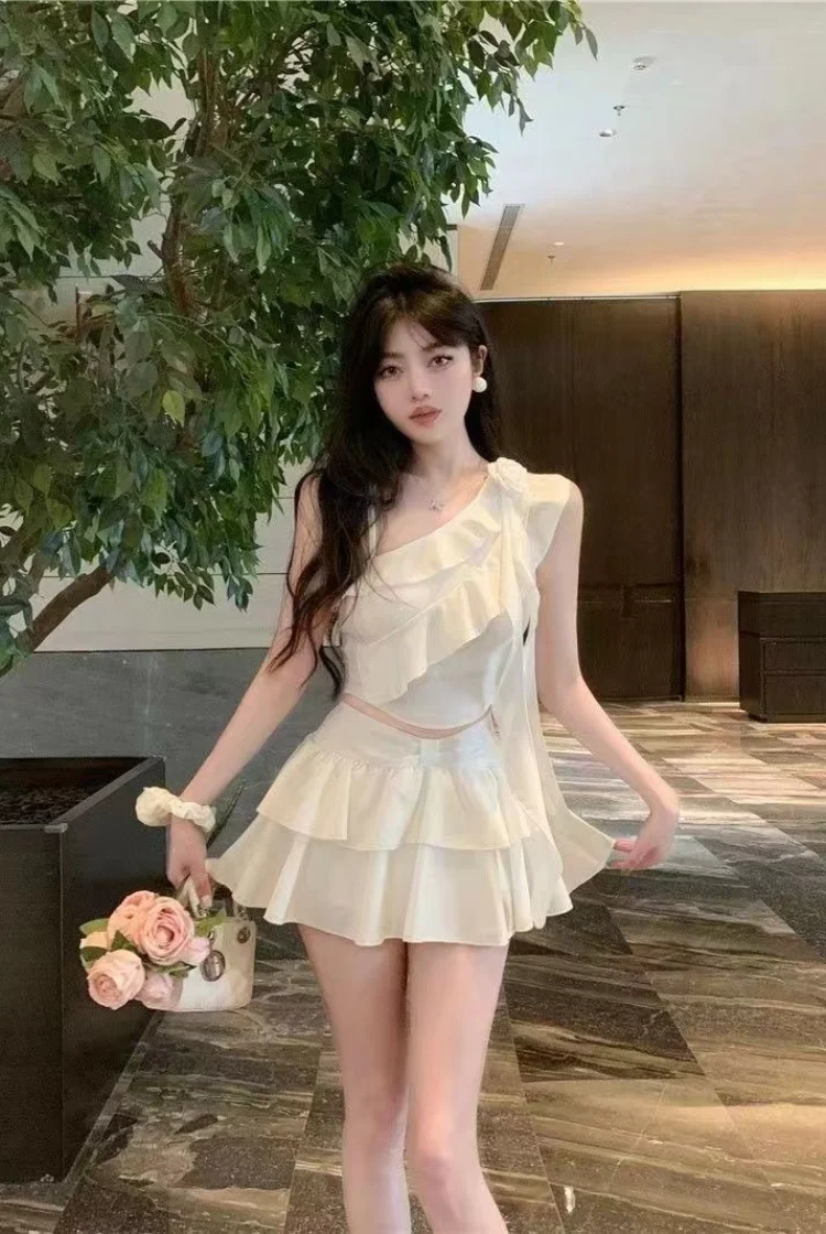 Skirt Woman Outfit Lightly Cooked 2 Pieces Sets for Women Short Sleeve Kawaii Festival Summer Clothes 2024 Chic and Elegant Full