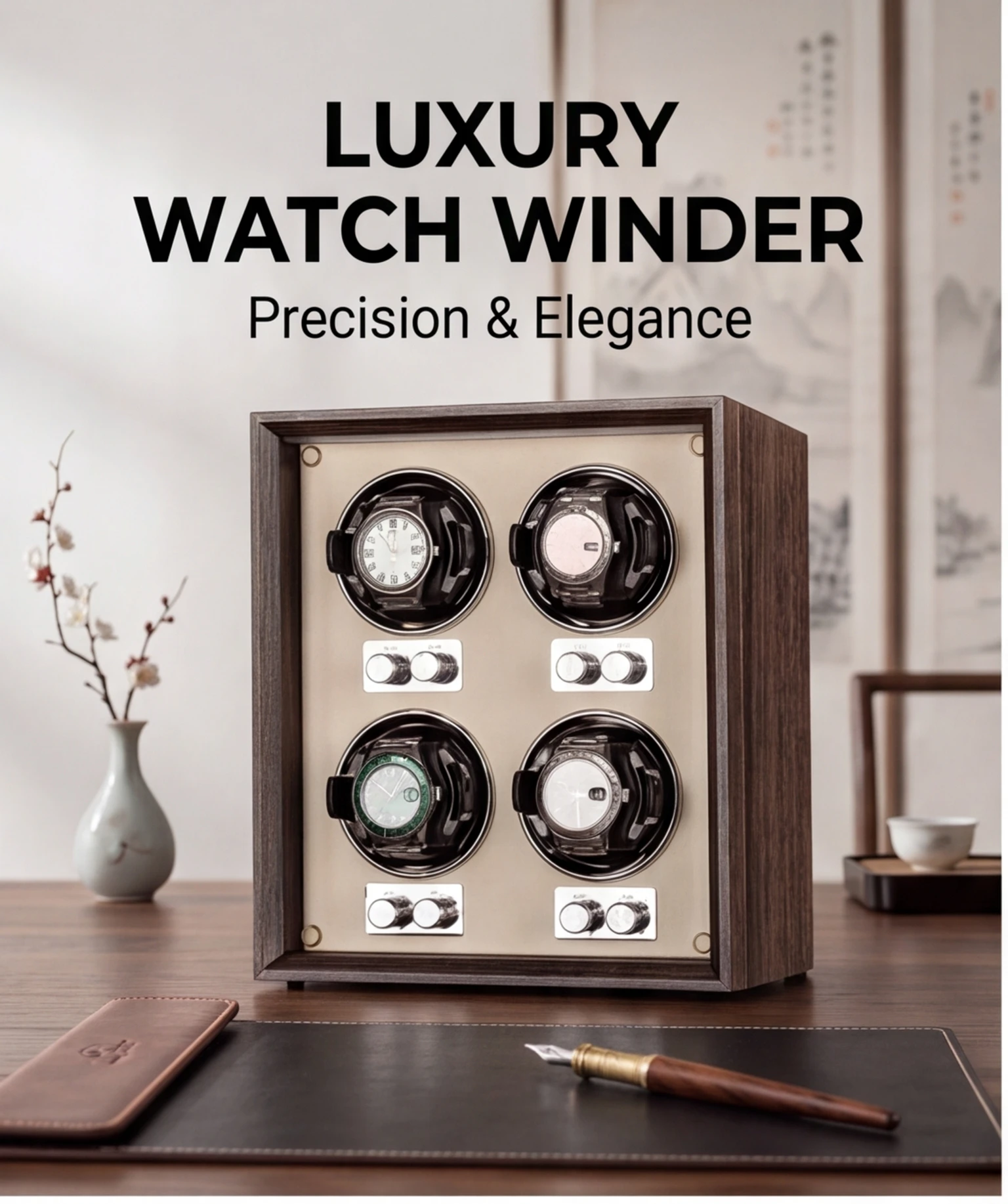 

Lorvo 4 Slots Watch Winder Automatic Rotation Wood Grain LED Light Anti-Magnetic Ultra Quiet Box for Mechanical Watches