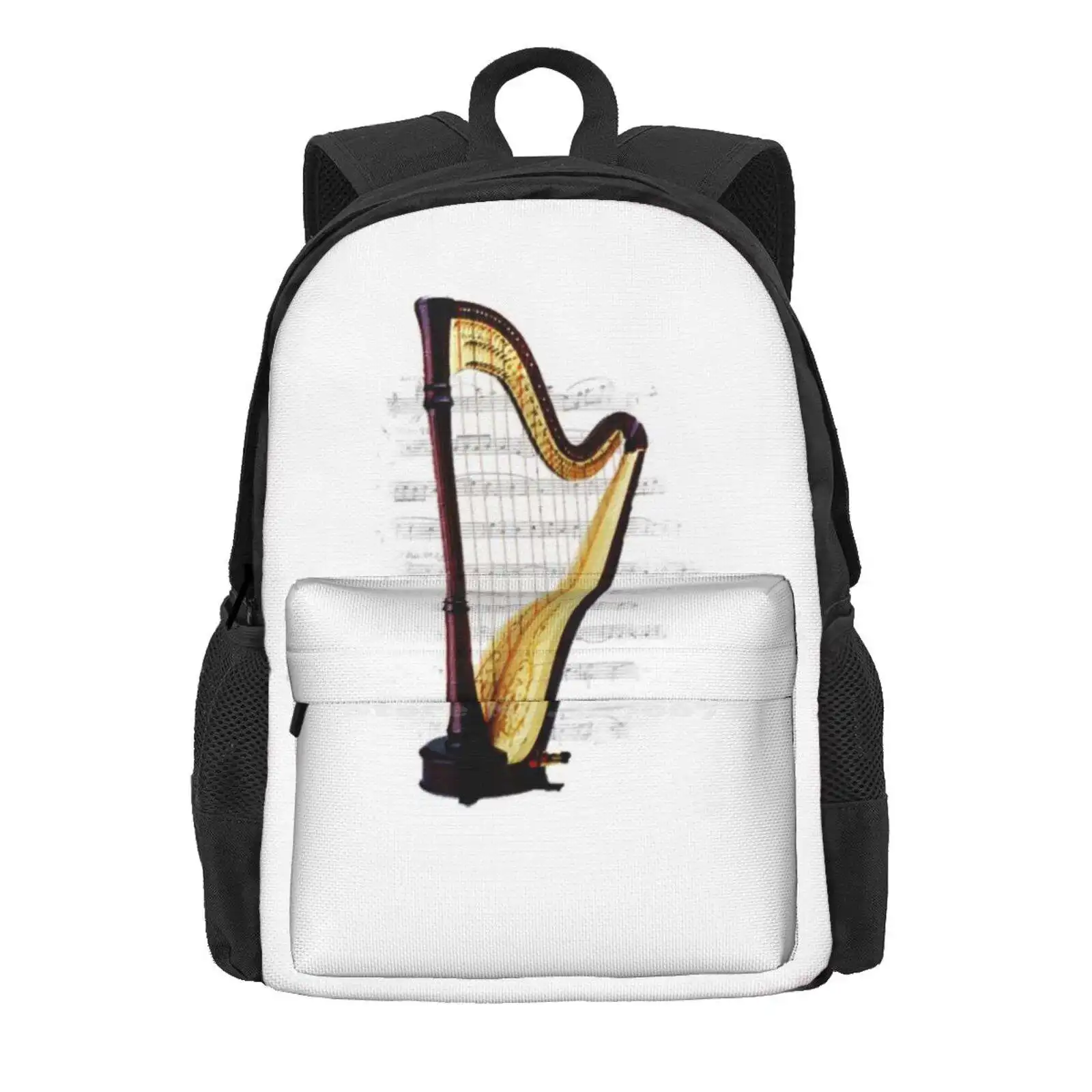 Harp Watercolor Paint Art Sky New Arrivals Unisex Bags Student Bag Backpack Harp Fabrics Harp Strings Harp Player Harp Designs