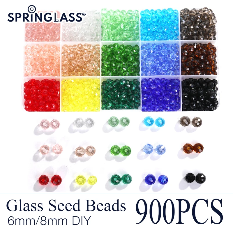 

15 Color Transparent Frosted Glass Round Beads Set 6/8mm for Jewelry Craft Making with Container