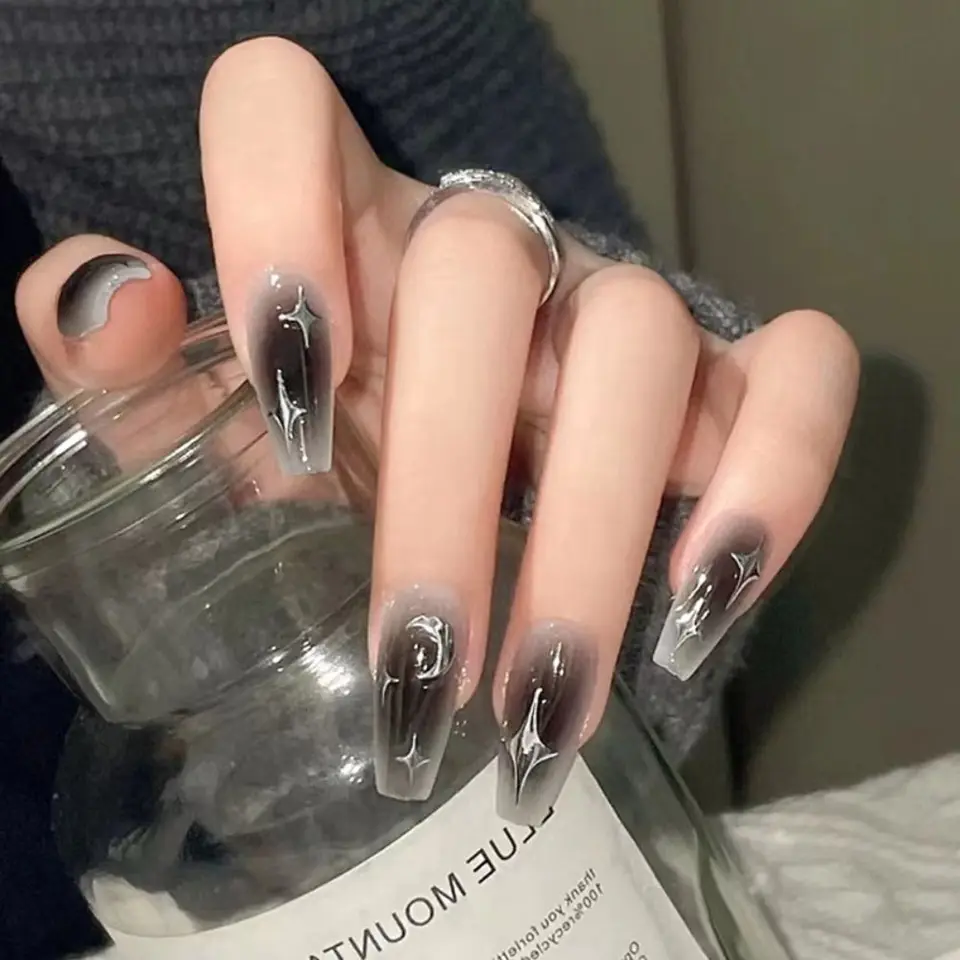 24 piezas uñas postizas francesas degradadas bailarina, impermeables, medias ataúd 4