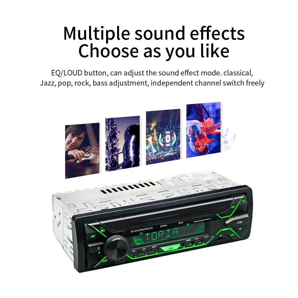 (공장 직판) 차량용 MP3 블루투스 플레이어 라디오 오디오 7색 조명 1딘 12V / 24V 트럭 FM/AUX/USB 플래시 디스크 기기 썸네일 4