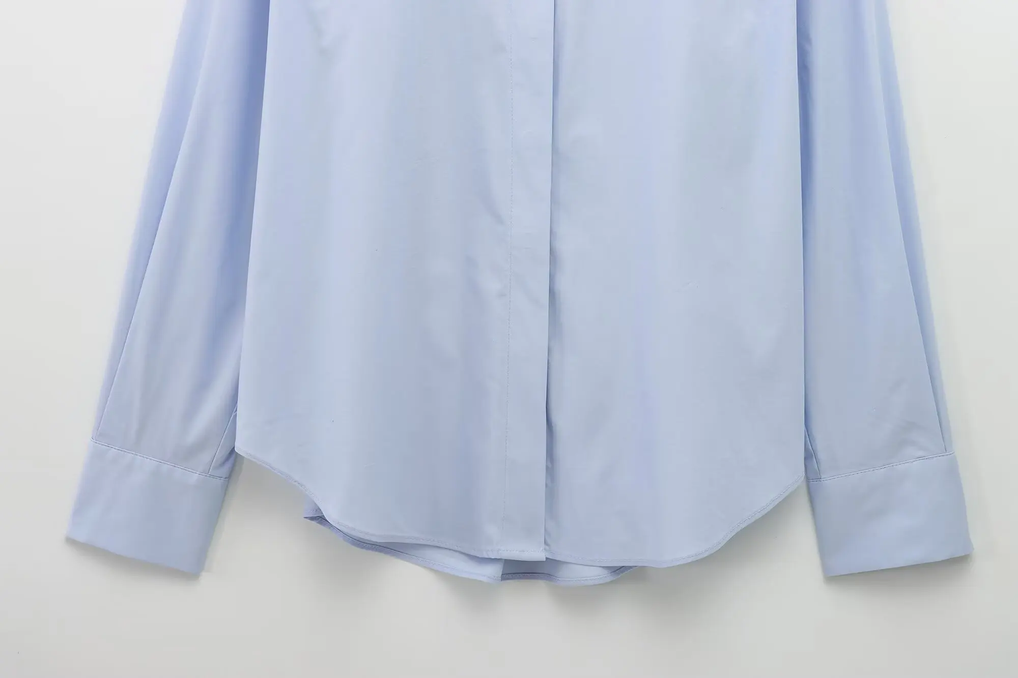 Jenny&Dave Minimalist Gold Button Light Blue Shirt Long Sleeved Top Poplin Shirt Women Fashion Office Ladies Blouse For Commutin