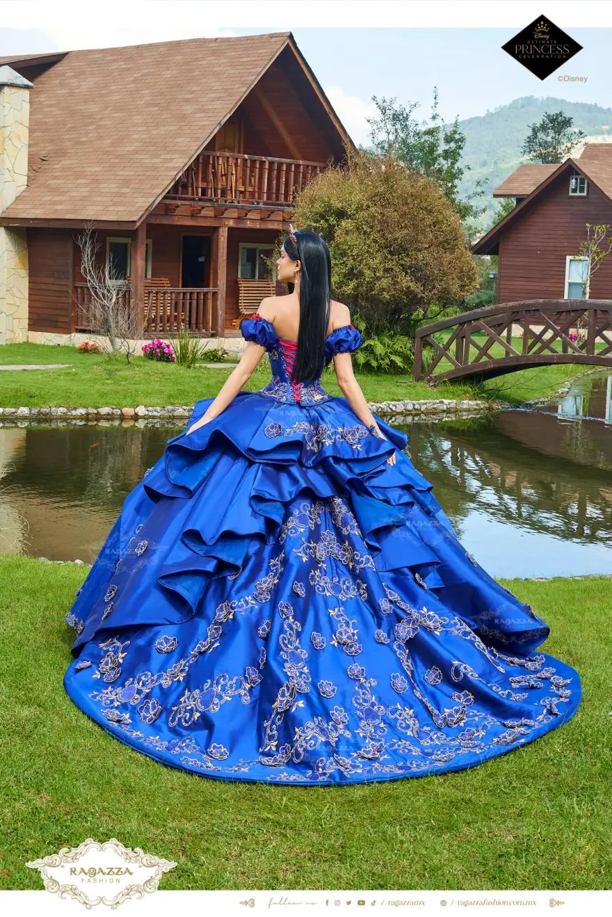 Lorencia-vestido cinceanera azul royal brilhante, apliques de renda querida, vestido doce 16, YQD46, 2023