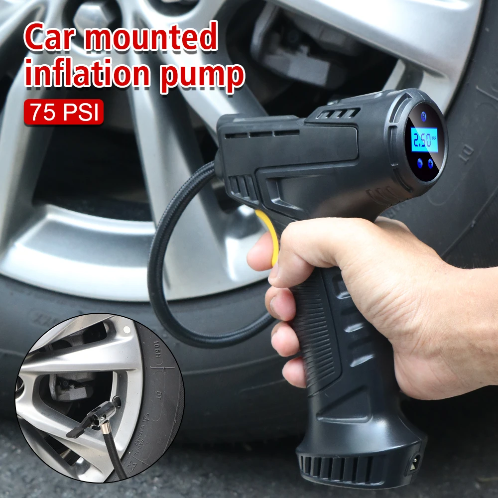 Inflatable Pump for Car Bicycle With LED Light Car Tire Inflator Digital Display 75PSI 120W Car Air Compressor Portable