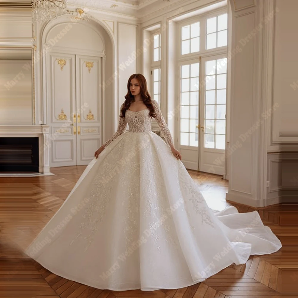 

2026 Elegant Women Wedding Dresses Gorgeous A-Line Long Sleeves Bridal Gowns Princess Mopping Length Robes De Mariée Customized