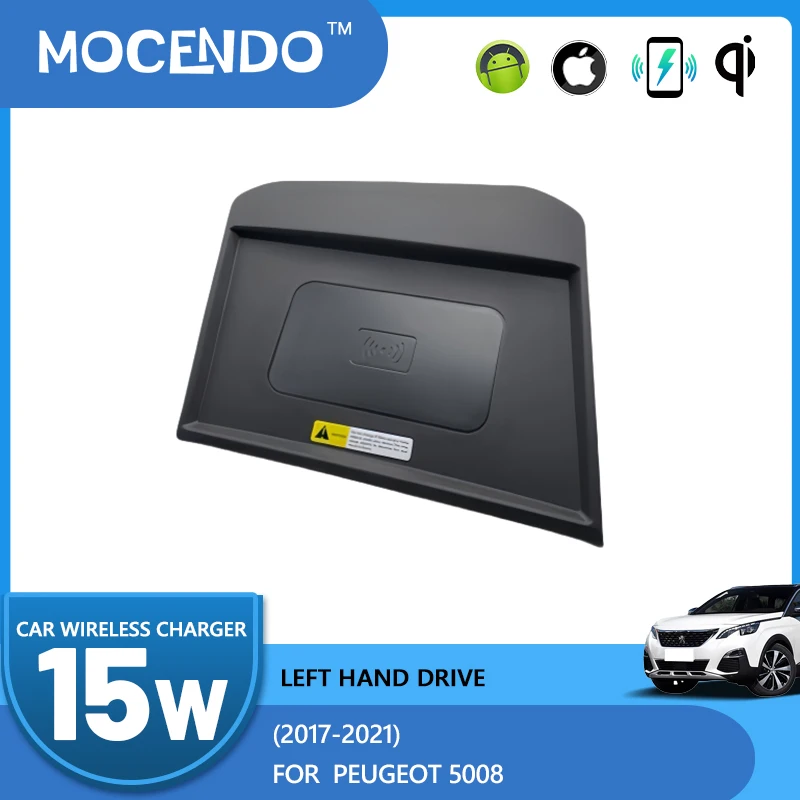 Carregador sem fio super rápido para carro, estilo original oem, suporte de telefone 15w para peugeot 5008 2017-2021 lhd