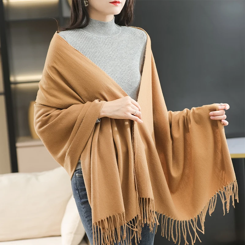 

Couple style 100 wool scarf women's winter thickened solid color Korean style shawl for two warm wool scarf versatile