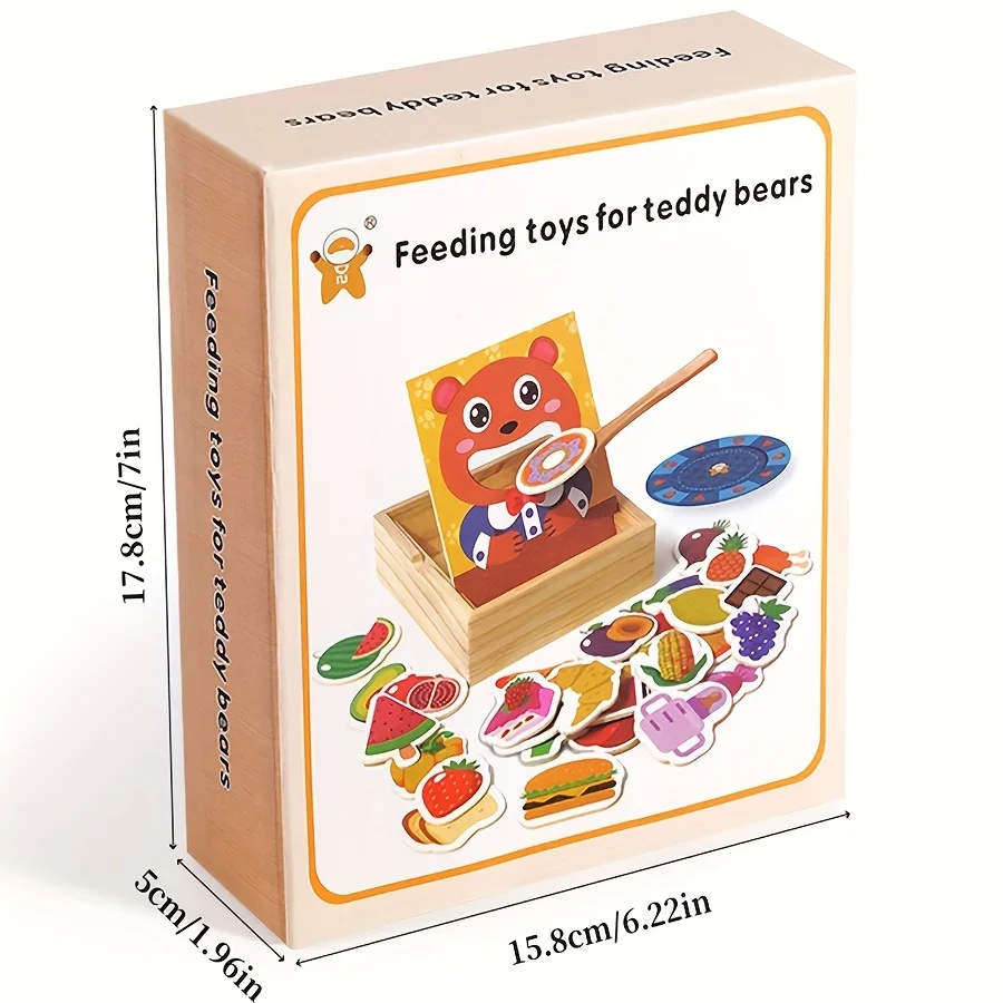 Bear Feeding Role-Play Toy in Wooden Box – Pretend Play Learning Game for Kids, Fine Motor & Cognitive Development Toy