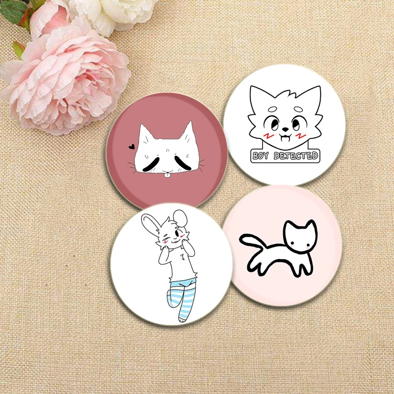 Cute Cartoon Animals Pins Boykisser Silly Cat Funny Meme Brooches Round Creative Badge Backpack Accessories Jewelry Gifts