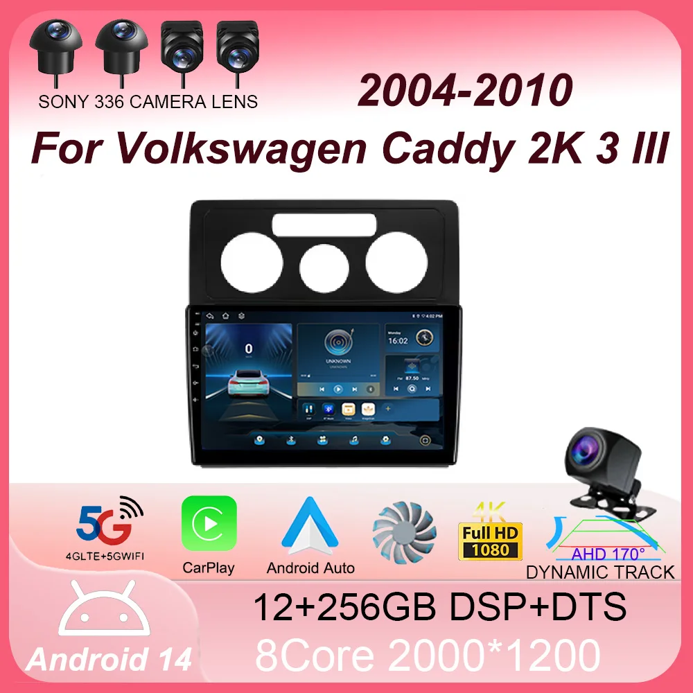 

Android 14 Car Radio Multimedia Video Player Navigation For Volkswagen Caddy 2K 3 III 2004 - 2010 stereo GPS No 2din 2 din dvd