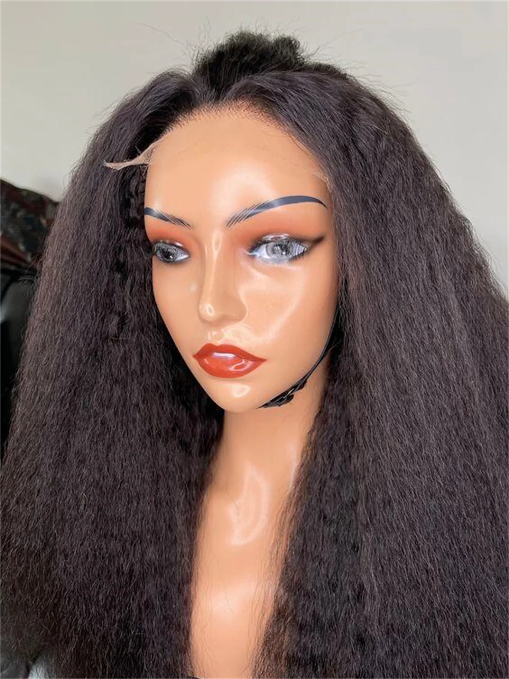 Yaki hitam Kinky lurus lembut alami ketebalan 180 Wig depan renda panjang 26 inci untuk wanita dengan rambut bayi prepked harian tanpa lem