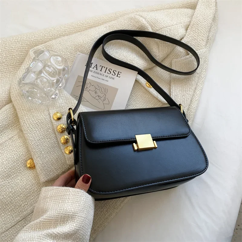 2024 Cow Leather Black Handbags Underarm Shoulder Crossbody Bags Women\'s Genuine Hand Fashion Small Square Designer Bag Ladies