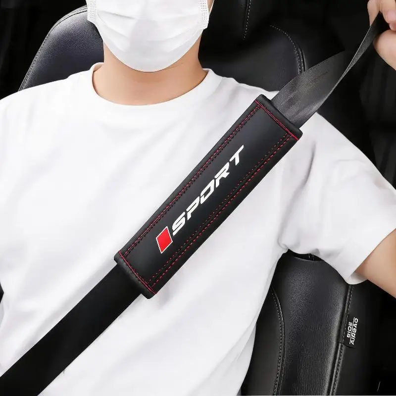 [S]PU Leather Car Seat Belt Shoulder Pad Soft Comfortable Cushion Sport Logo Print For Daily Driving Long Trips Fits Most Cars view 3