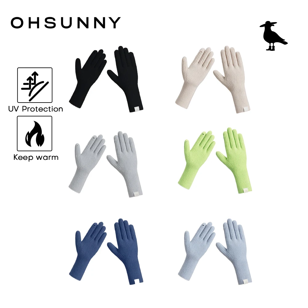 

OhSunny Winter Knitted Finger Gloves Outdoor Warm Touch Screen Mittens Fingers Opening Design Hiking Cycling Cold-proof Glove