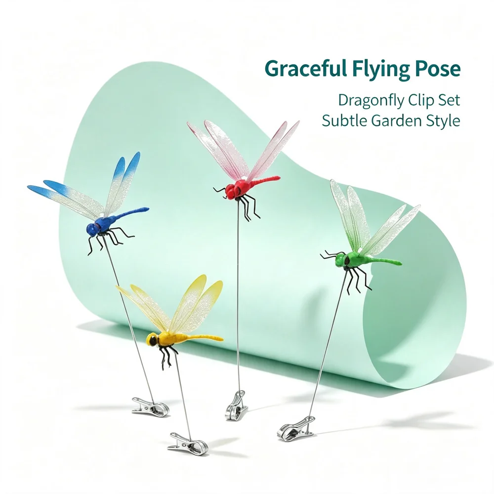 Black & Multicolor Artificial Dragonfly Clip Simulation Insect Ornament For Garden Potted Plant Flower Bouquet Wedding Party DIY