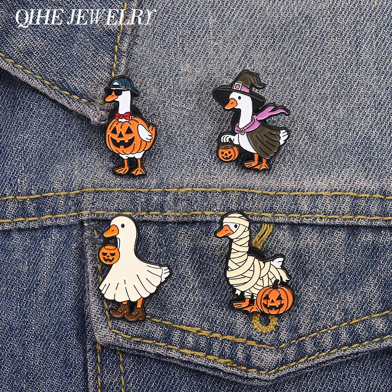 Lustige Halloween Ente Brosche Emaille Pins Kreative Hexe Kürbis Cowboy Sonnenbrille Ente Broschen Revers Abzeichen Tier Schmuck Geschenke