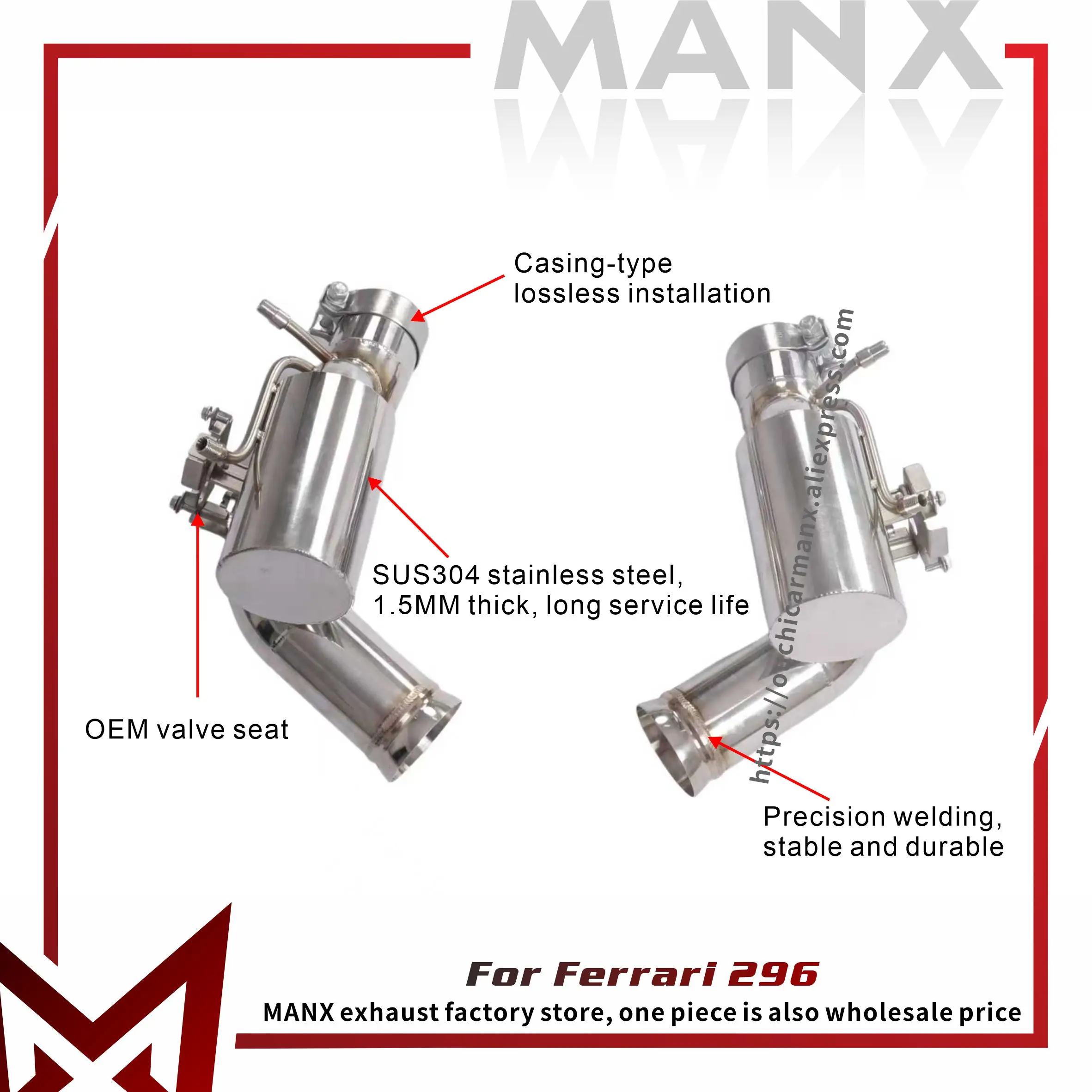 

MANX Exhaust Catback for Ferrari 296 SS304 Continuous surprises New Products OEM valve base Large diameter Handcrafted